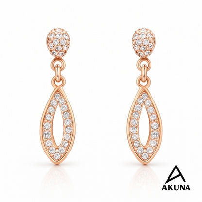 AKUNA Luxe Rose Gold Drop Earrings with Full Crystal Detailing