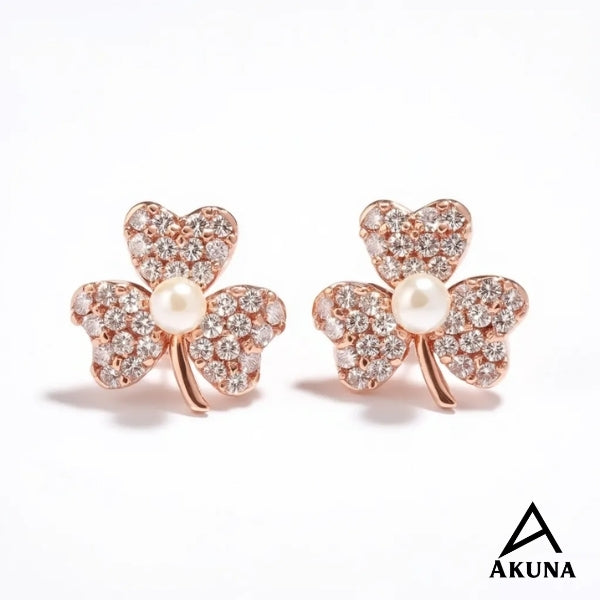 AKUNA Crystal Bloom Rose Gold Earrings with Pearl Center