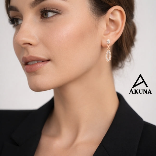 AKUNA Luxe Rose Gold Drop Earrings with Full Crystal Detailing