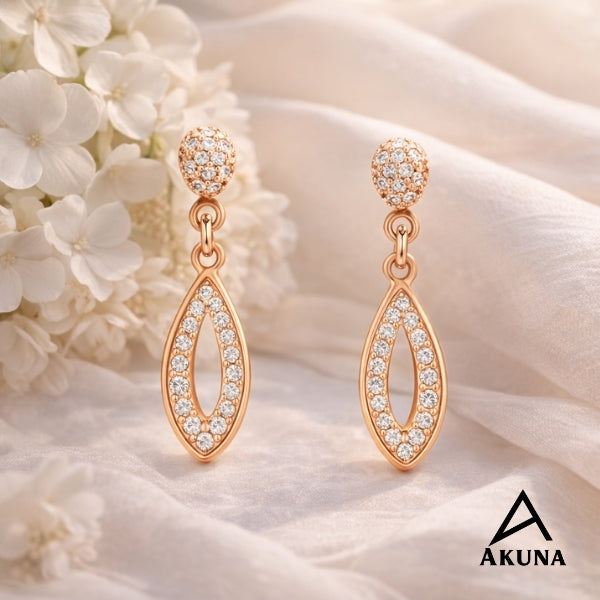 AKUNA Luxe Rose Gold Drop Earrings with Full Crystal Detailing