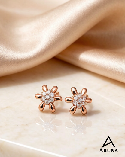 AKUNA Premium 3 Pair Rose Gold Stud Earrings Combo for Women | CZ & Crystal Designer Fashion Jewellery Set | Trendy Daily & Party Wear Earrings