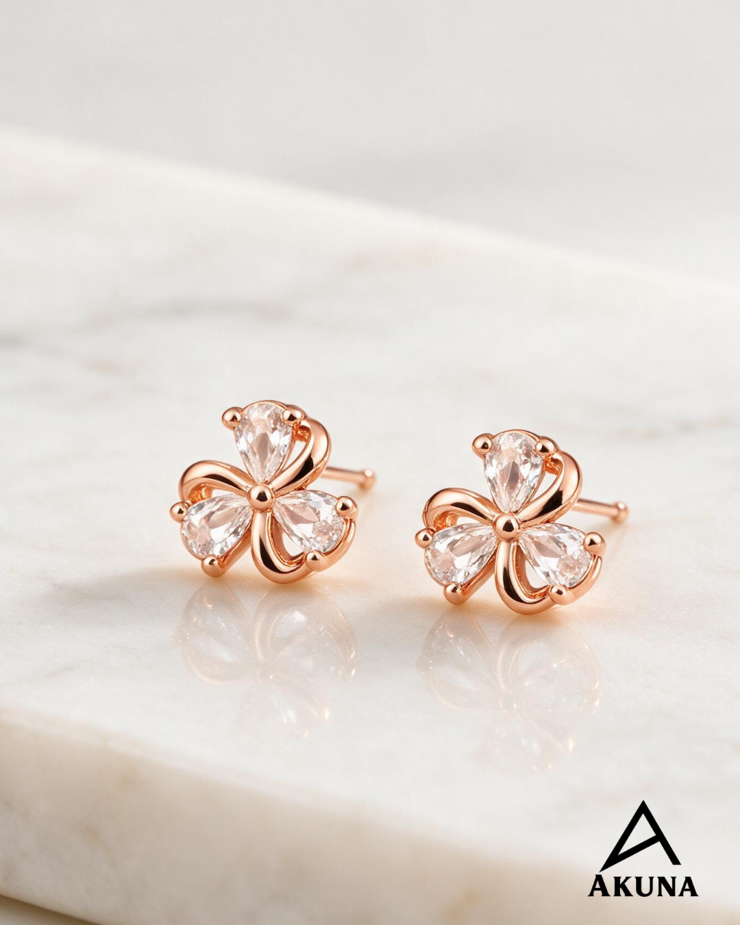 AKUNA Premium 3 Pair Rose Gold Stud Earrings Combo for Women | CZ & Crystal Designer Fashion Jewellery Set | Trendy Daily & Party Wear Earrings