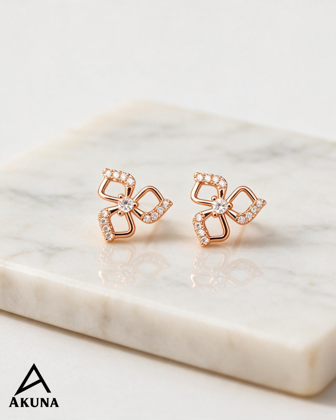 AKUNA Premium 3 Pair Rose Gold Stud Earrings Combo for Women | CZ & Crystal Designer Fashion Jewellery Set | Trendy Daily & Party Wear Earrings