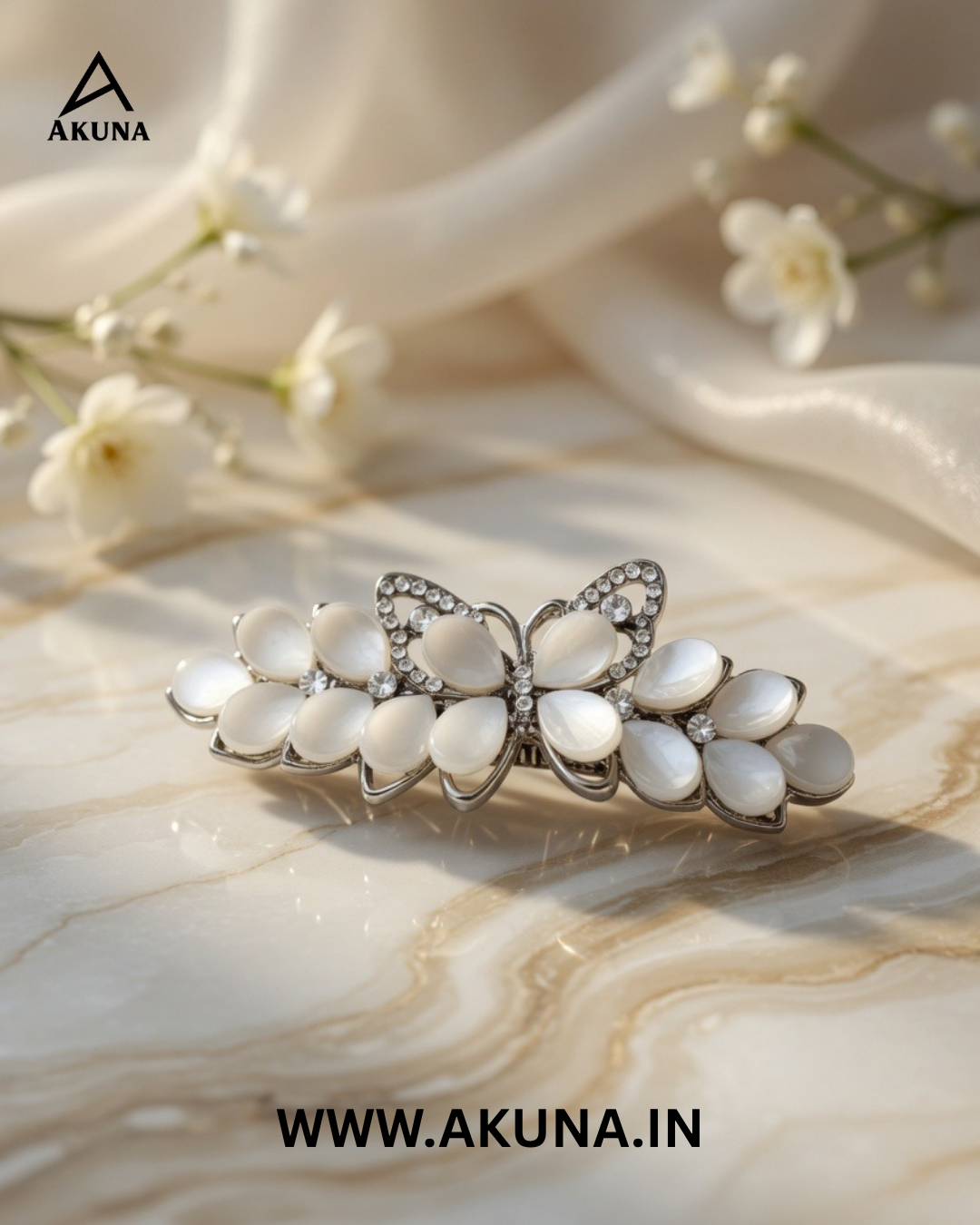 Premium Imported Opal & Rhinestone Back Hair Clip | AKUNA Jewellery
