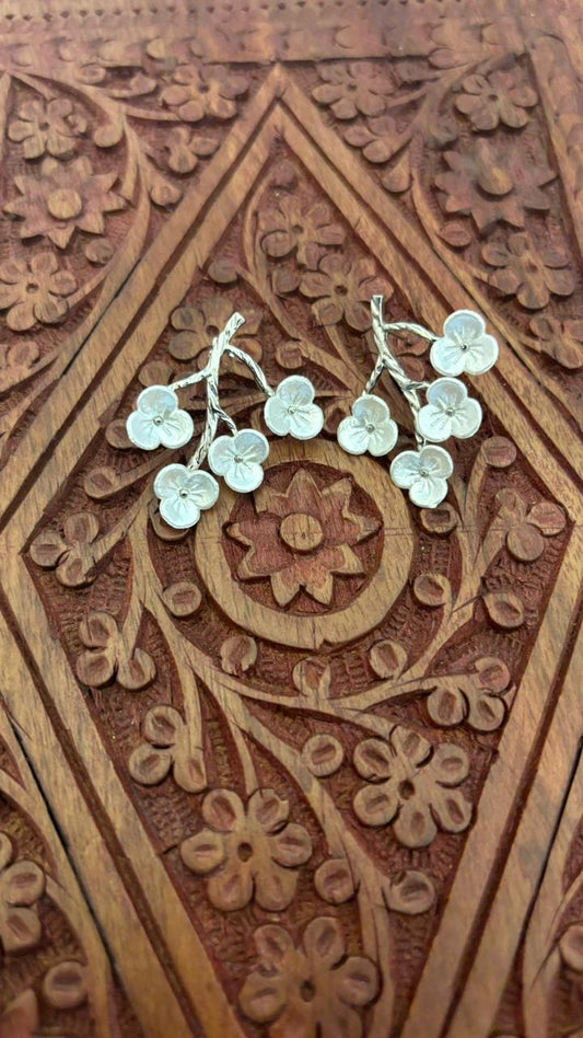 Silver Floral Branch Earrings