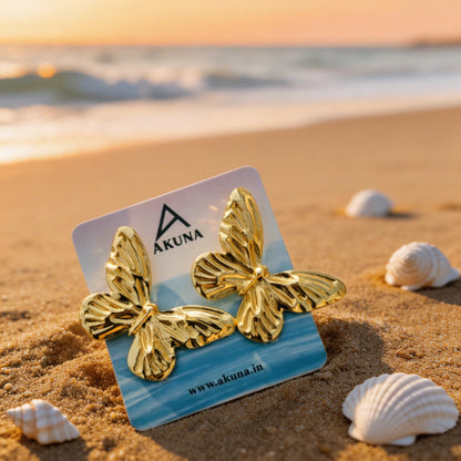 AKUNA Gold Plated Butterfly Earrings for Women | Lightweight Statement Studs | Trendy Party Wear & Daily Wear Jewellery