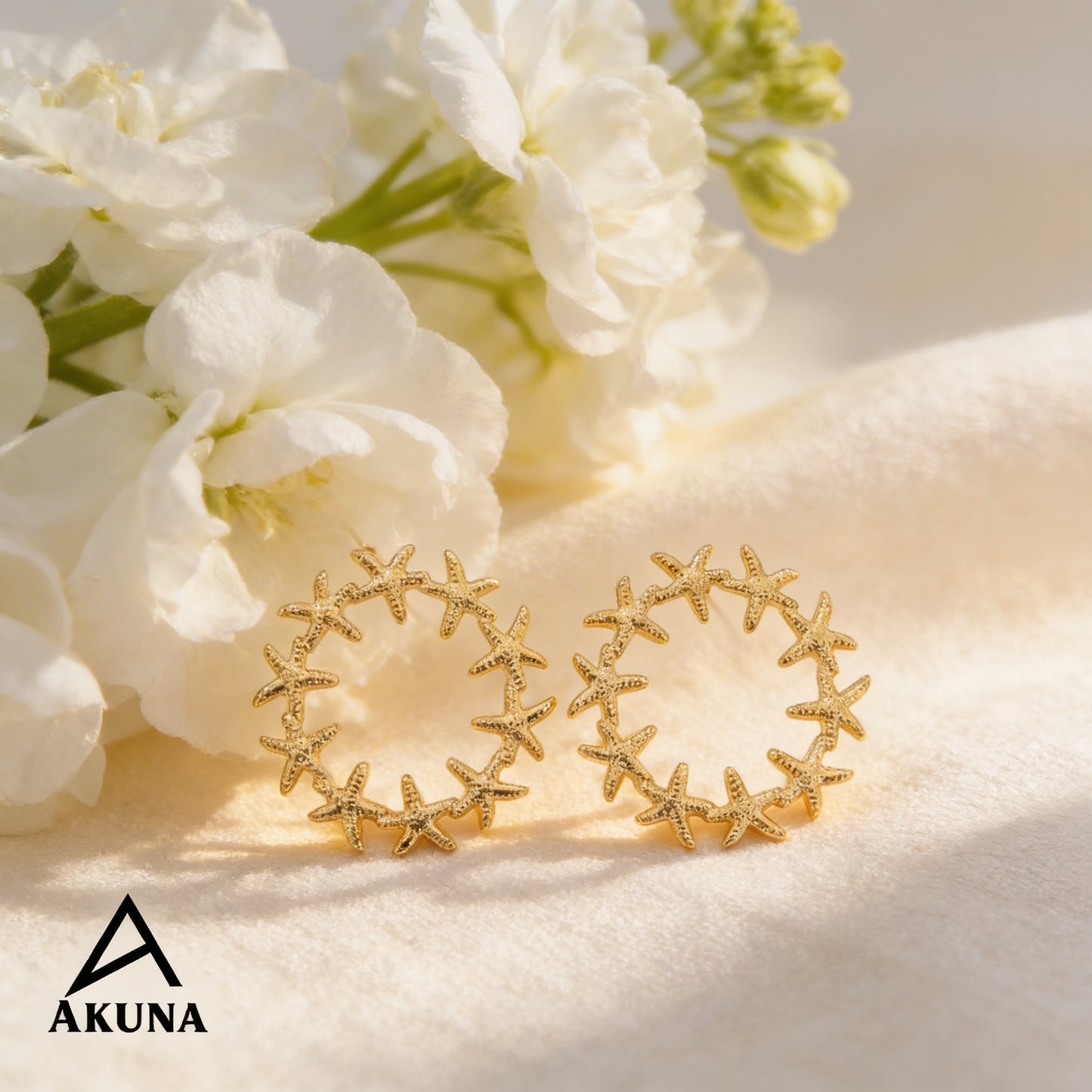 AKUNA Gold Plated Starfish Hoop Earrings for Women | Ocean Inspired Lightweight Statement Hoops | Trendy Party Wear Jewellery