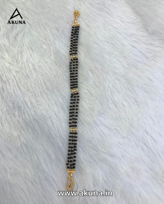 AKUNA Premium 3-Line Karimani Bracelet for Women – Triple Layer Black Bead Bracelet with Gold Bead Accents | Adjustable Traditional South Indian Ethnic Jewellery | Anti-Tarnish Daily Wear