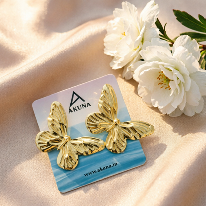 AKUNA Gold Plated Butterfly Earrings for Women | Lightweight Statement Studs | Trendy Party Wear & Daily Wear Jewellery