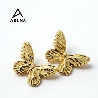 AKUNA Gold Plated Butterfly Earrings for Women | Lightweight Statement Studs | Trendy Party Wear & Daily Wear Jewellery