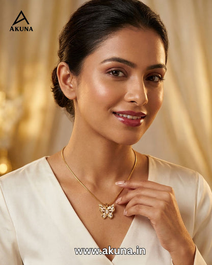 AKUNA Premium Anti-Tarnish Butterfly Pendant Necklace for Women | Gold-Plated CZ Stone Designer Chain | Elegant Daily Wear, Office Wear & Party Wear Fashion Jewellery