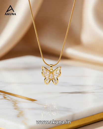 AKUNA Premium Anti-Tarnish Butterfly Pendant Necklace for Women | Gold-Plated CZ Stone Designer Chain | Elegant Daily Wear, Office Wear & Party Wear Fashion Jewellery