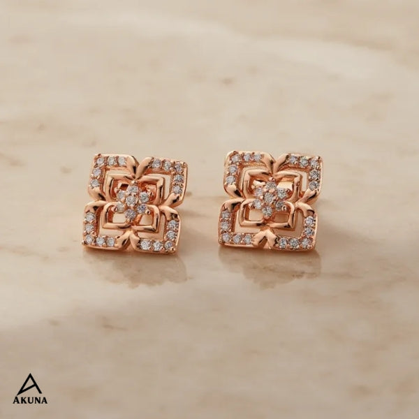 Akuna 18KT Rose Gold Plated Zirconia Square Stud Earrings for Women | Premium Anti Tarnish Stainless Steel Designer Party Wear Fashion Jewellery