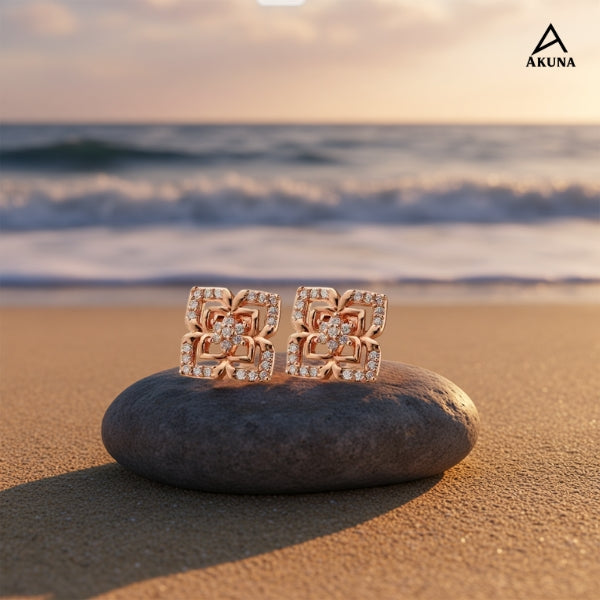 Akuna 18KT Rose Gold Plated Zirconia Square Stud Earrings for Women | Premium Anti Tarnish Stainless Steel Designer Party Wear Fashion Jewellery