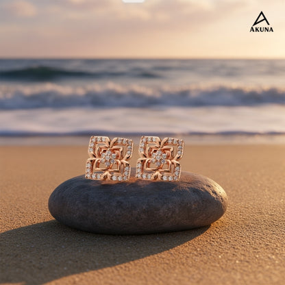 Akuna 18KT Rose Gold Plated Zirconia Square Stud Earrings for Women | Premium Anti Tarnish Stainless Steel Designer Party Wear Fashion Jewellery