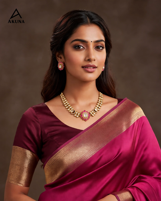 Royal Heritage 22K Gold-Plated Choker Necklace and Matching Earring Set with Ruby Pink Centerpiece