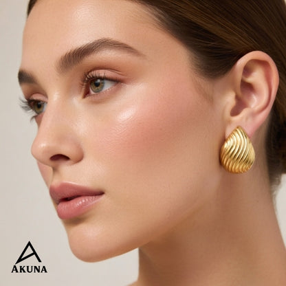 Akuna Everyday Luxe Tear Drop Stud Earrings — Gold Plated Steel, Lightweight, Anti-Tarnish