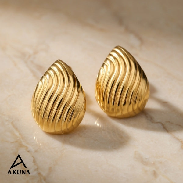 Akuna Everyday Luxe Tear Drop Stud Earrings — Gold Plated Steel, Lightweight, Anti-Tarnish