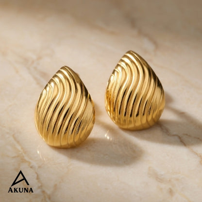 Akuna Everyday Luxe Tear Drop Stud Earrings — Gold Plated Steel, Lightweight, Anti-Tarnish