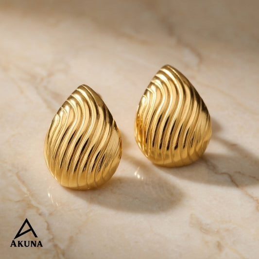 Akuna Everyday Luxe Tear Drop Stud Earrings — Gold Plated Steel, Lightweight, Anti-Tarnish