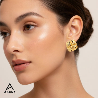 Akuna Square Gold Earrings – Stainless Steel, Anti-Tarnish, Statement Earring Stud