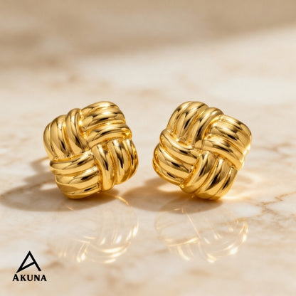Akuna Square Gold Earrings – Stainless Steel, Anti-Tarnish, Statement Earring Stud