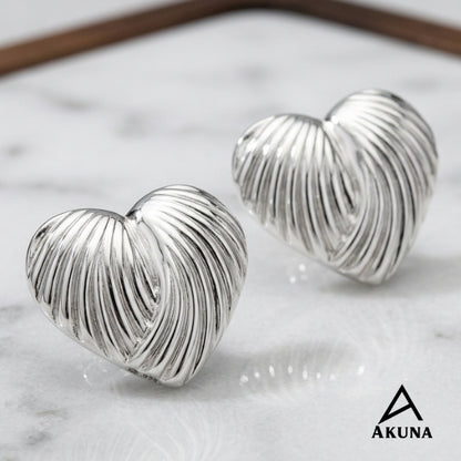 AKUNA Silver Plated Heart Shape Stud Earrings for Women | Stainless Steel | Minimalist Cute Design | Lightweight & Anti-Tarnish | Daily Wear & Gift