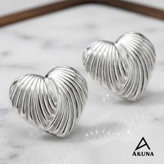AKUNA Silver Plated Heart Shape Stud Earrings for Women | Stainless Steel | Minimalist Cute Design | Lightweight & Anti-Tarnish | Daily Wear & Gift