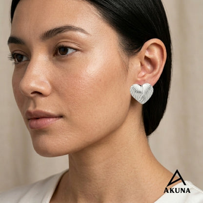 AKUNA Silver Plated Heart Shape Stud Earrings for Women | Stainless Steel | Minimalist Cute Design | Lightweight & Anti-Tarnish | Daily Wear & Gift