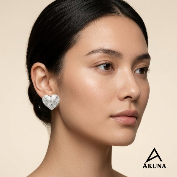 AKUNA Silver Plated Heart Shape Stud Earrings for Women | Stainless Steel | Minimalist Cute Design | Lightweight & Anti-Tarnish | Daily Wear & Gift