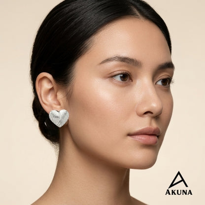 AKUNA Silver Plated Heart Shape Stud Earrings for Women | Stainless Steel | Minimalist Cute Design | Lightweight & Anti-Tarnish | Daily Wear & Gift