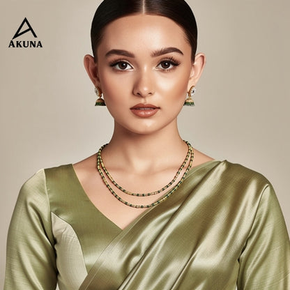 Akuna Green Onex Bead Mala - Premium Quality Gold Plated Necklace