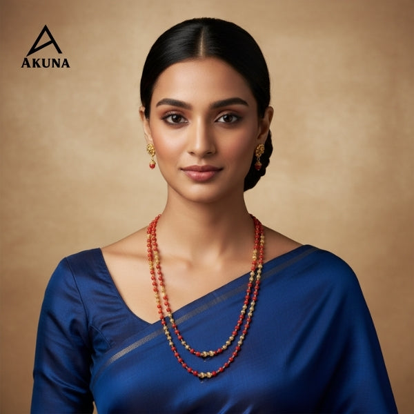 Akuna 2 Line Gold Plated Howla Mala Necklace with Gold Balls
