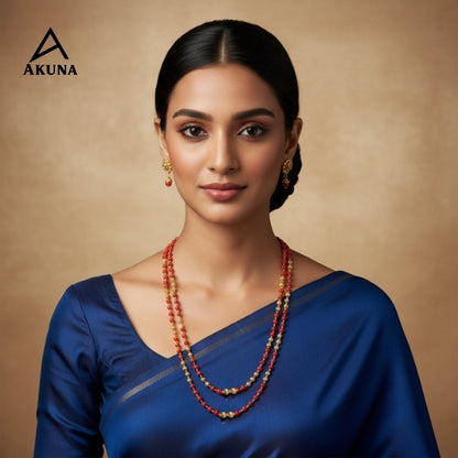 Akuna 2 Line Gold Plated Howla Mala Necklace with Gold Balls