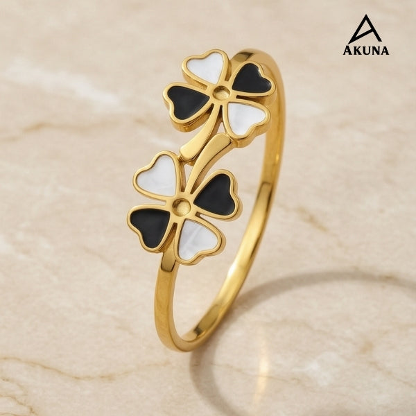 Akuna Gold Plated Floral Clover Kada Bracelet for Women | Stainless Steel Anti Tarnish Elegant Bangle