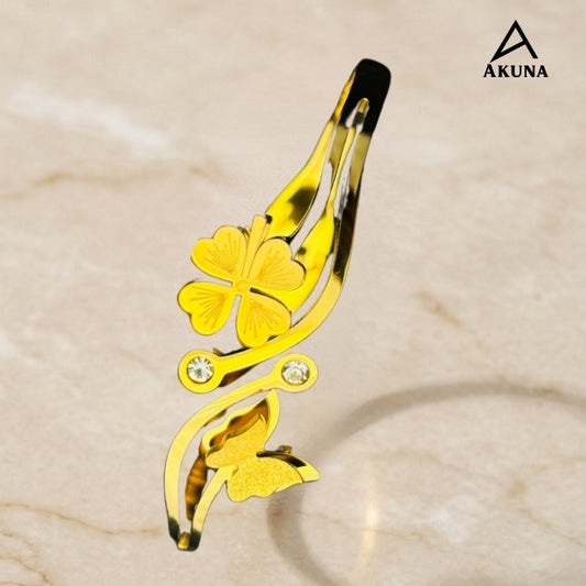 AKUNA Premium Gold Plated Floral Butterfly Kada Bracelet for Women | Stainless Steel | Elegant Statement Design | Anti-Tarnish & Lightweight