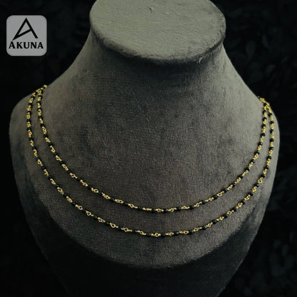 Akuna Gold Plated Black Onex Bead Mala Necklace