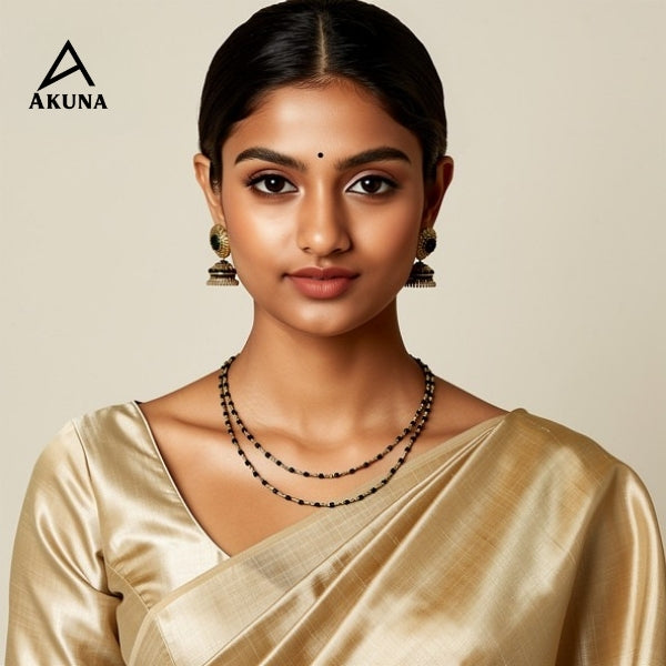 Akuna Gold Plated Black Onex Bead Mala Necklace