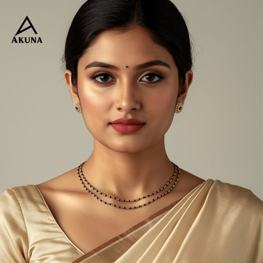Akuna Gold Plated Black Onex Bead Mala Necklace
