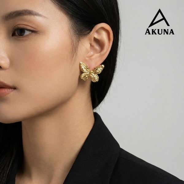 AKUNA Gold Plated Butterfly Earrings for Women | Lightweight Statement Studs | Trendy Party Wear & Daily Wear Jewellery