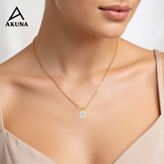Akuna Gold Plated Stainless Steel Necklace with a Diamond Center Pendant, 18" Adjustable chain, a chic minimalist statement.
