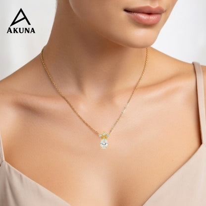 Akuna Gold Plated Stainless Steel Necklace with a Diamond Center Pendant, 18" Adjustable chain, a chic minimalist statement.