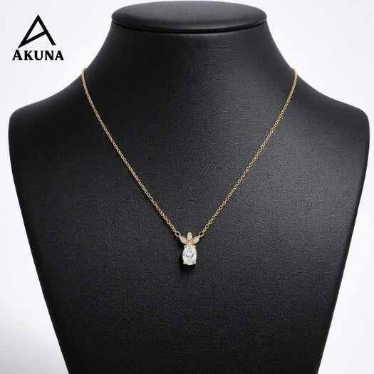 Akuna Gold Plated Stainless Steel Necklace with a Diamond Center Pendant, 18" Adjustable chain, a chic minimalist statement.
