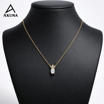 Akuna Gold Plated Stainless Steel Necklace with a Diamond Center Pendant, 18" Adjustable chain, a chic minimalist statement.