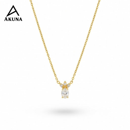Akuna Gold Plated Stainless Steel Necklace with a Diamond Center Pendant, 18" Adjustable chain, a chic minimalist statement.
