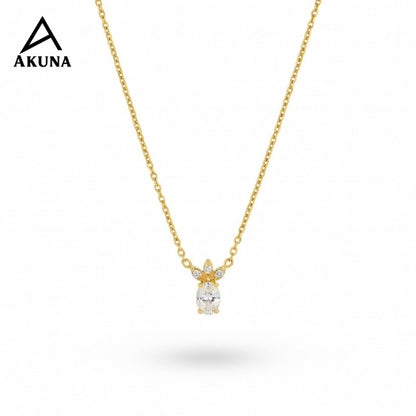 Akuna Gold Plated Stainless Steel Necklace with a Diamond Center Pendant, 18" Adjustable chain, a chic minimalist statement.