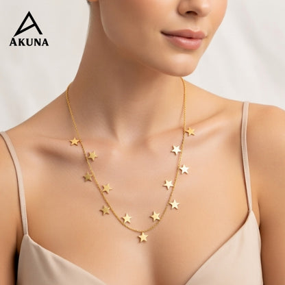 Celestial Gold Star Charm Necklace – Dainty Layered Chain