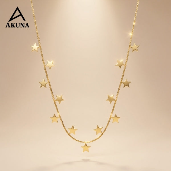 Celestial Gold Star Charm Necklace – Dainty Layered Chain