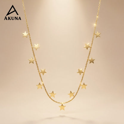 Celestial Gold Star Charm Necklace – Dainty Layered Chain