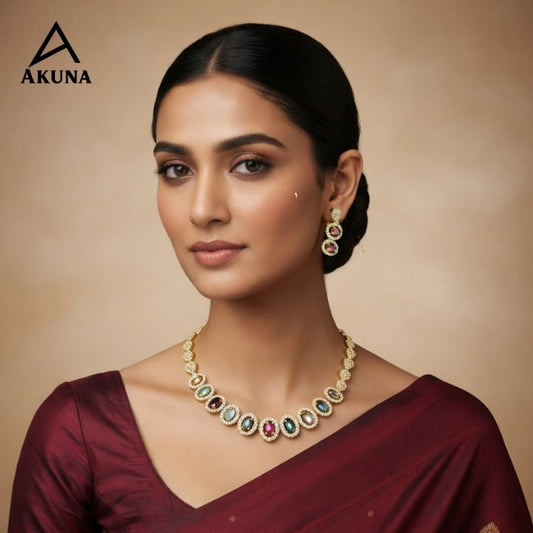 Akuna Navaratnas Jewelry Set: Gold Plated Necklace & Earrings set,